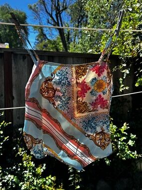 Guess Multicolor Silk-Look Patchwork Cami - Blue, Pink, Gold
